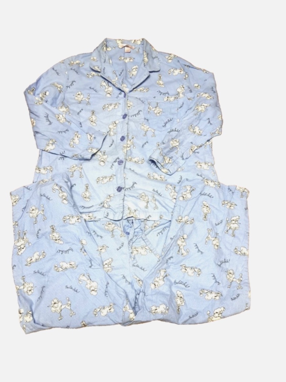 Victoria's Secret Poodle Blue/White Pajamas Set Size Large